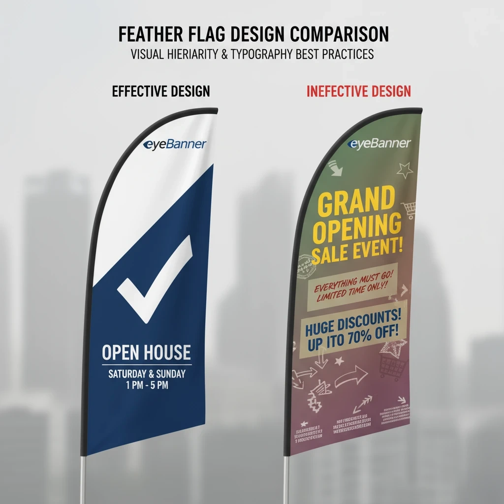 feather flag design best practices showing effective vs ineffective layouts