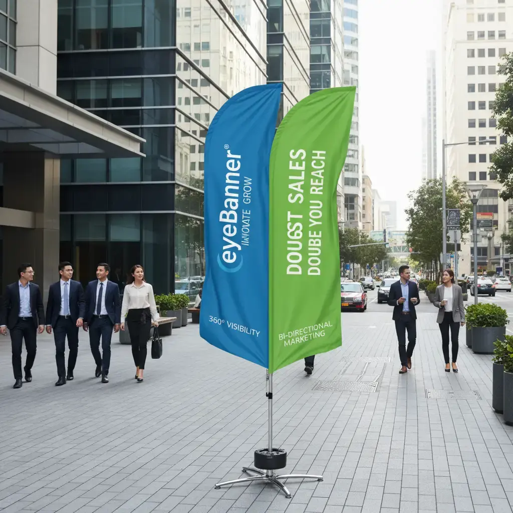 double-sided feather flag showing 360-degree visibility advantage